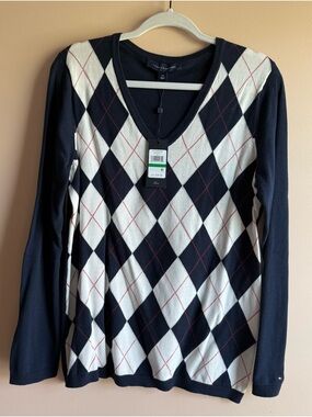 Tommy Hilfiger Navy Sweater with Red Stitch Accents
